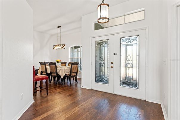 Dining room, Interior, Pendant Lights, Wood Texture Flooring