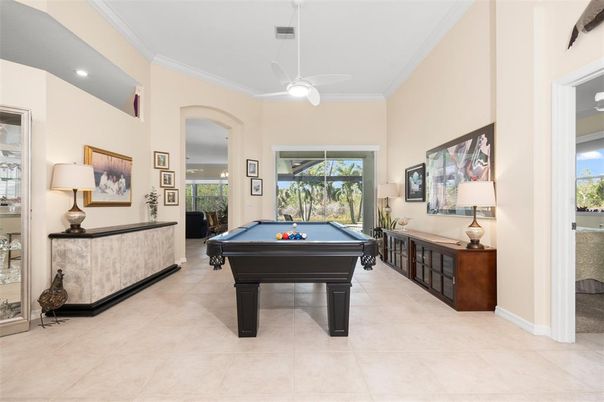 Billiard Table, Game Room, Interior, Recessed Lighting