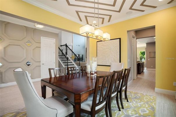 Chandelier, Dining room, Interior, Pendant Lights, Wood Texture Flooring