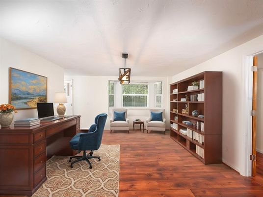 Home Office, Interior, Pendant Lights, Wood Texture Flooring