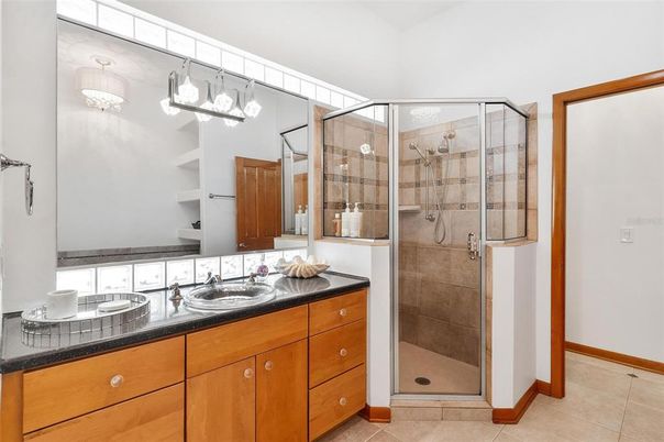 Bathroom, Dual Sink Vanities, Glass Shower, Interior, Tile Countertops