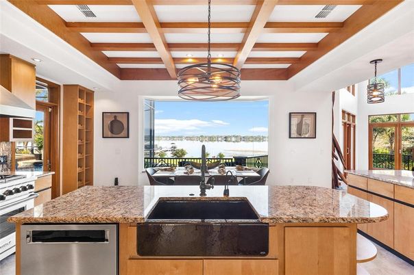 Interior, Kitchen, Pendant Lights, Recessed Lighting, Stainless Steel Appliances, Wooden Beams