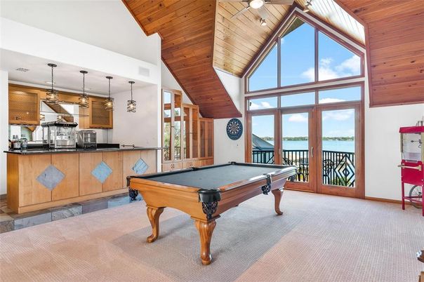 Billiard Table, Game Room, Interior, Kitchen, Pendant Lights, Wooden Ceilings