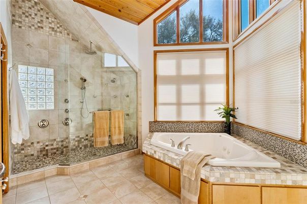 Bathroom, Glass Shower, Interior, Wooden Ceilings
