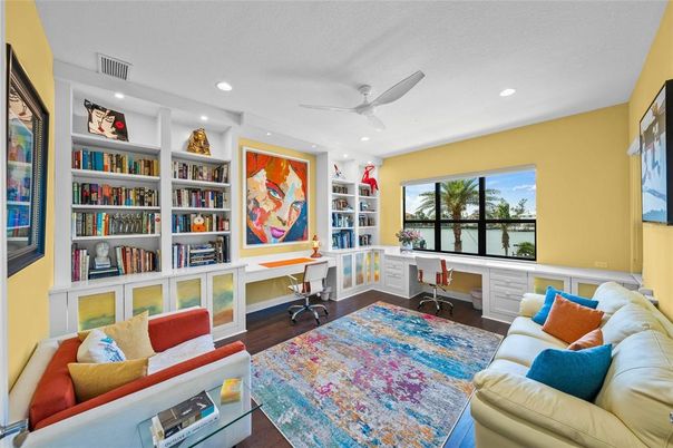 Home Office, Interior, Recessed Lighting, Wood Texture Flooring