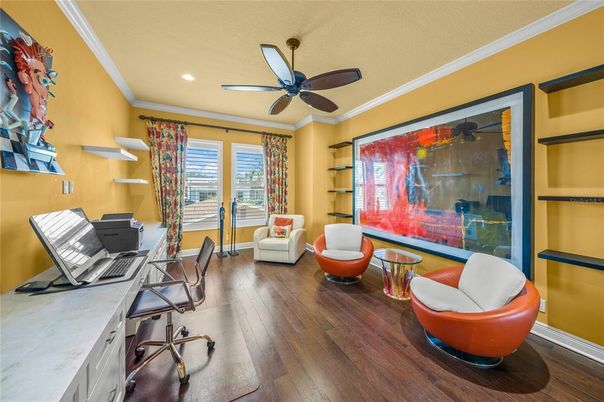 Home Office, Interior, Recessed Lighting, Wood Texture Flooring