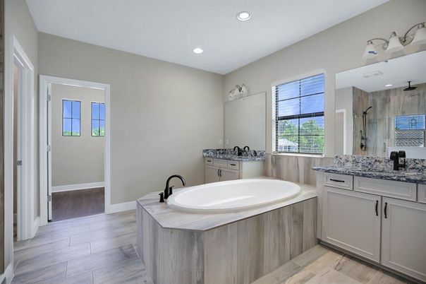 Bathroom, Interior, Recessed Lighting, Wood Texture Flooring