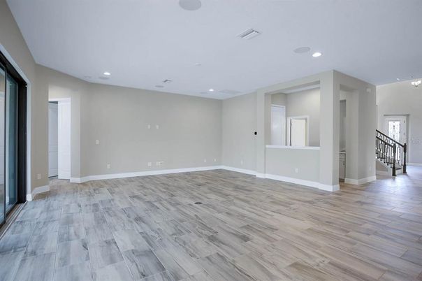 Empty room, Interior, Recessed Lighting, Wood Texture Flooring