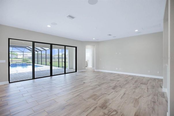 Empty room, Interior, Recessed Lighting, Wood Texture Flooring