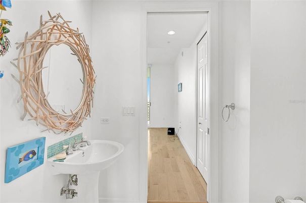 Bathroom, Interior, Recessed Lighting, Wood Texture Flooring