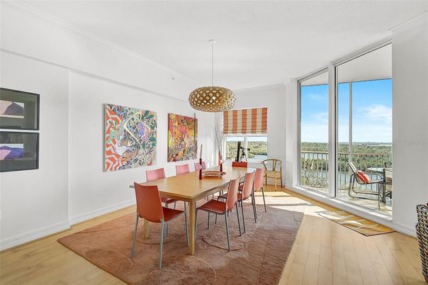 Dining room, Interior, Pendant Lights, Wood Texture Flooring