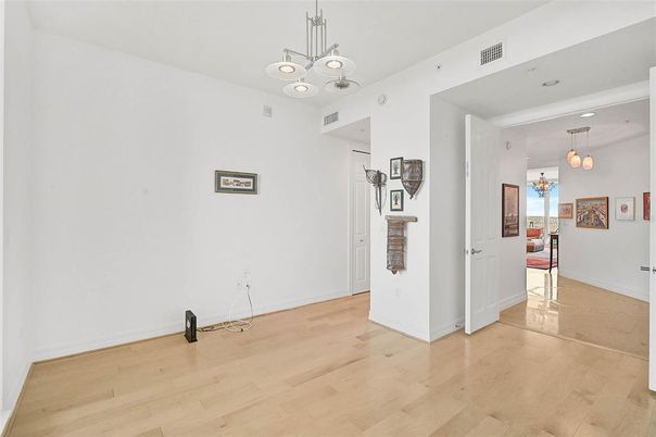 Empty room, Interior, Pendant Lights, Recessed Lighting, Wood Texture Flooring