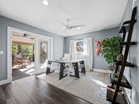 Home Office, Interior, Recessed Lighting, Wood Texture Flooring