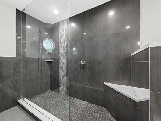 Bathroom, Glass Shower, Interior, Recessed Lighting