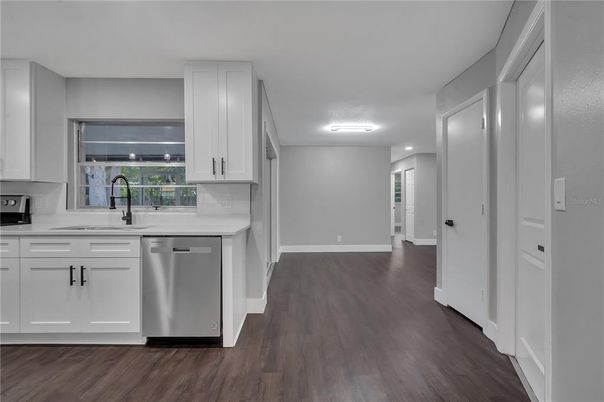 Interior, Kitchen, Stainless Steel Appliances, Wood Texture Flooring