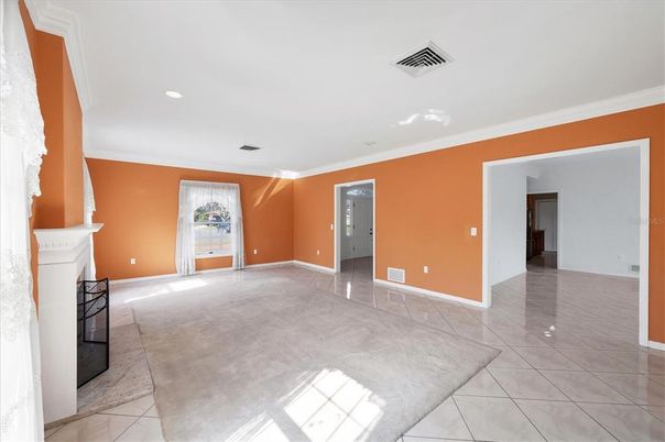 Empty room, Fireplace, Interior, Recessed Lighting