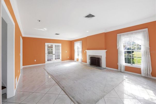 Empty room, Fireplace, Interior, Marble, Recessed Lighting
