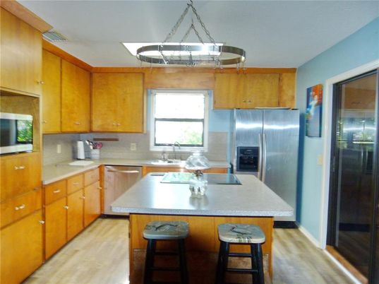 Interior, Kitchen, Pendant Lights, Stainless Steel Appliances, Wood Texture Flooring