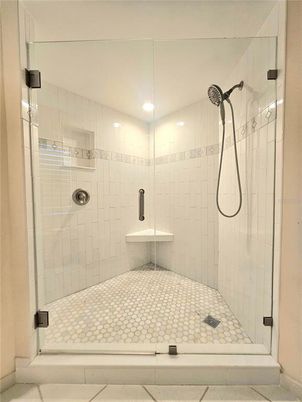 Bathroom, Glass Shower, Interior, Recessed Lighting