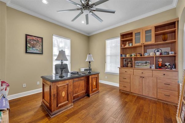 Home Office, Interior, Recessed Lighting, Wood Texture Flooring