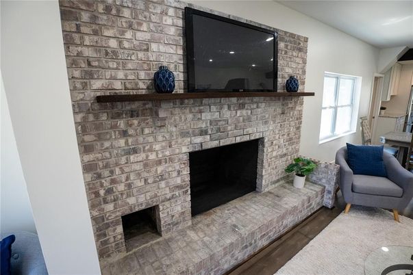 Fireplace, Interior, Recessed Lighting, Stone Walls