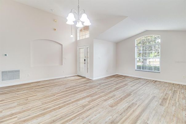 Chandelier, Empty room, Interior, Wood Texture Flooring