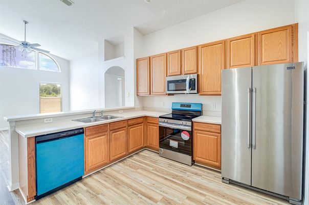 Interior, Kitchen, Stainless Steel Appliances, Wood Texture Flooring