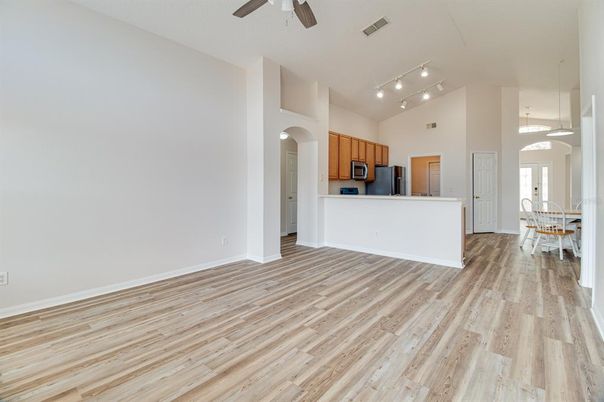 Dining room, Interior, Kitchen, Pendant Lights, Wood Texture Flooring