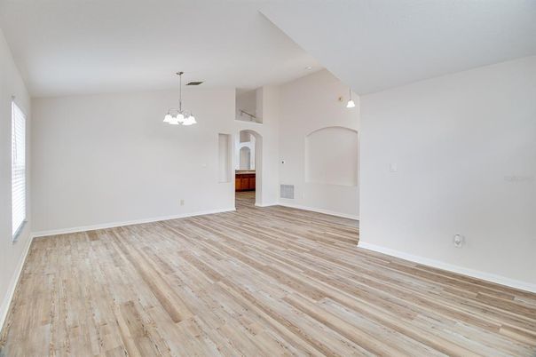 Empty room, Interior, Pendant Lights, Wood Texture Flooring