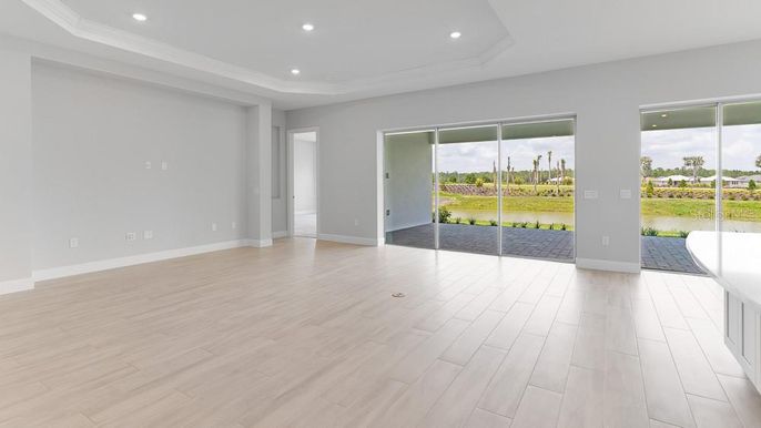 Empty room, Interior, Recessed Lighting, Wood Texture Flooring