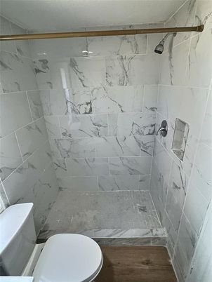 Bathroom, Interior, Marble Walls, Wood Texture Flooring