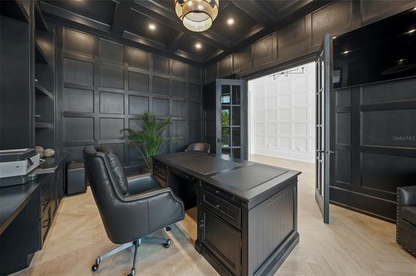 Home Office, Interior, Recessed Lighting, Wood Texture Flooring