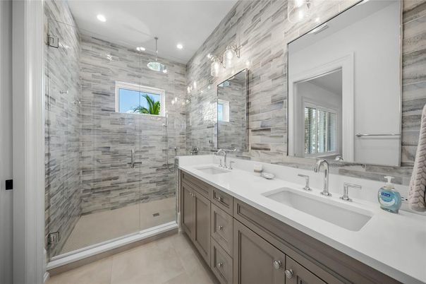 Bathroom, Dual Sink Vanities, Glass Shower, Interior, Recessed Lighting