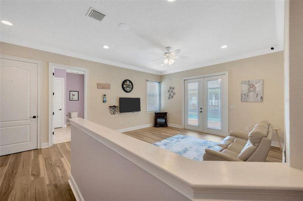 Interior, Living room, Recessed Lighting, Wood Texture Flooring