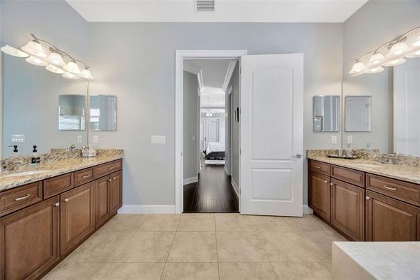 Bathroom, Dual Sink Vanities, Interior, Wood Texture Flooring