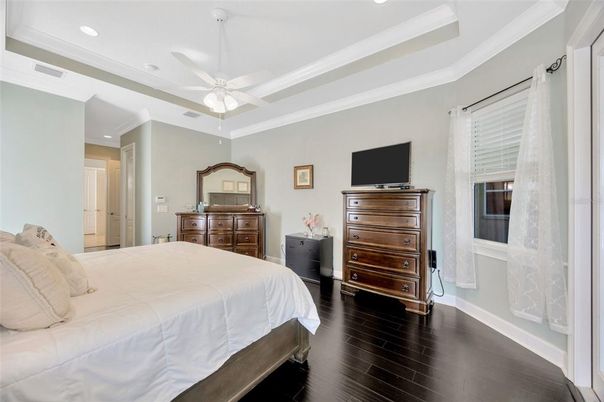 Bedroom, Interior, Recessed Lighting, Wood Texture Flooring