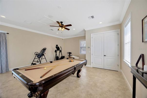 Billiard Table, Fitness Equipment, Game Room, Interior, Recessed Lighting