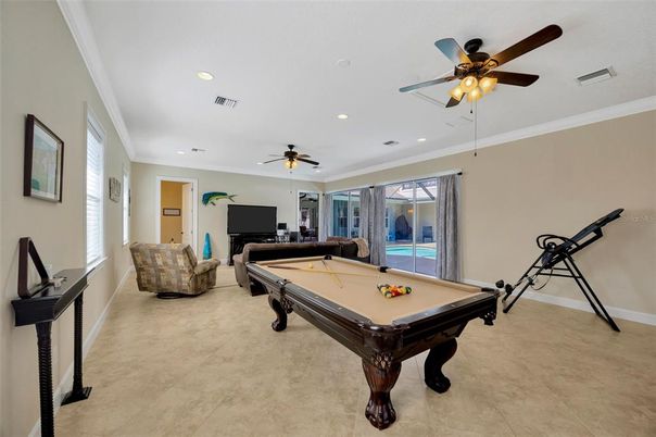 Billiard Table, Game Room, Interior, Recessed Lighting