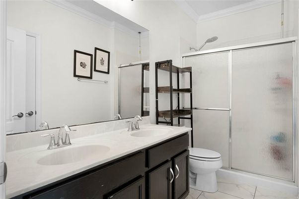 Bathroom, Dual Sink Vanities, Glass Shower, Interior, Marble