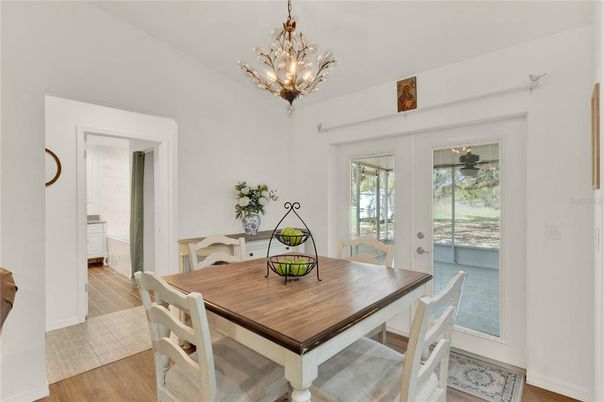 Chandelier, Dining room, Interior, Wood Texture Flooring