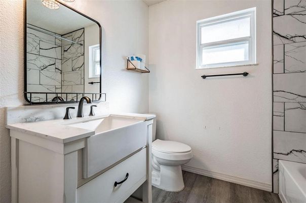 Bathroom, Interior, Marble Walls, Wood Texture Flooring