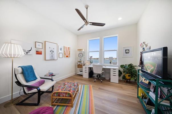 Home Office, Interior, Recessed Lighting, Wood Texture Flooring