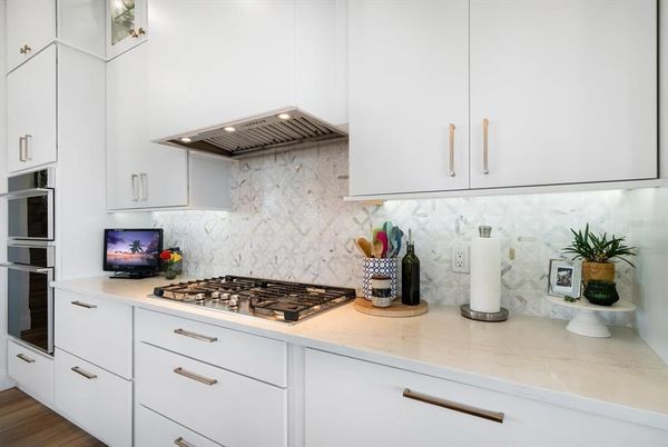 Interior, Kitchen, Marble Walls, Wood Texture Flooring
