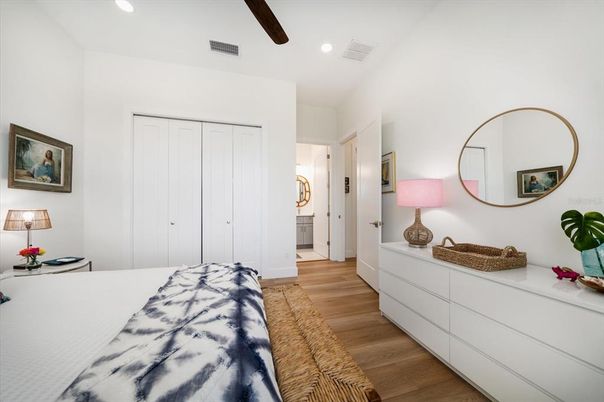 Bedroom, Interior, Recessed Lighting, Wood Texture Flooring