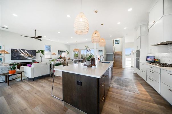 Dining room, Interior, Kitchen, Living room, Pendant Lights, Recessed Lighting, Wood Texture Flooring