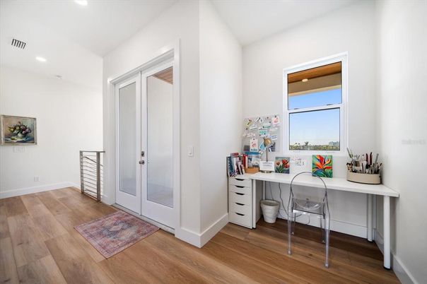 Home Office, Interior, Recessed Lighting, Wood Texture Flooring