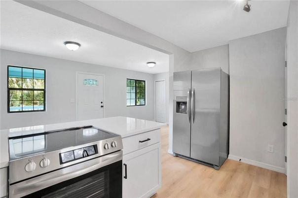 Interior, Kitchen, Stainless Steel Appliances, Wood Texture Flooring