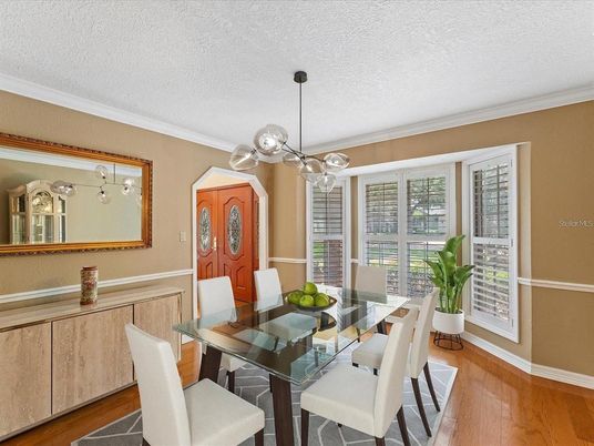 Dining room, Interior, Pendant Lights, Wood Texture Flooring