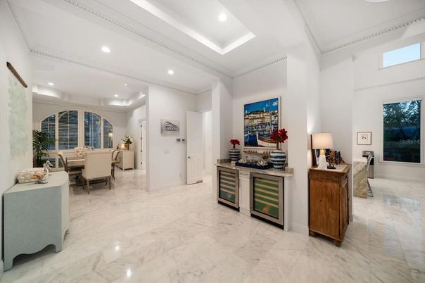 Dining room, Interior, Marble, Recessed Lighting