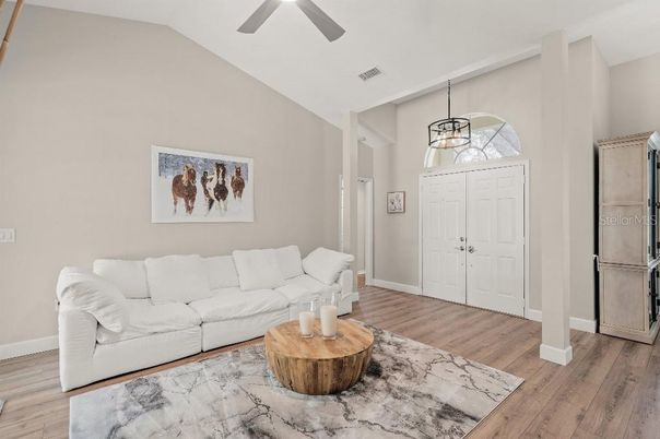 Interior, Living room, Pendant Lights, Wood Texture Flooring